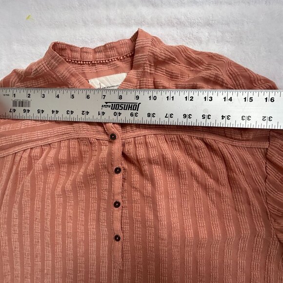 Anthropologie Womens Romy Textured Peasant Henley Button Up Blouse Top XS Peach - Picture 6 of 8